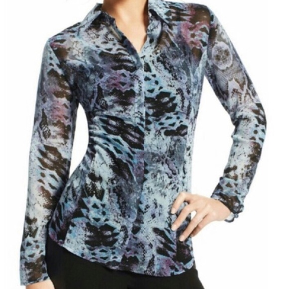 ❤️CABI BLUE & BLACK PYTHON PRINT LONG SLEEVE BLOUSE - Picture 3 of 5